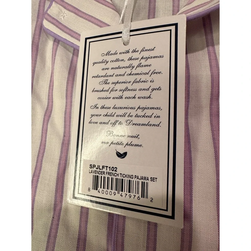 Petite Plume Girls 2 Lavender French Ticking Pajama Set Purple Stripe SPJLFT102